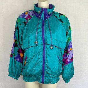 Vintage 1980s River Edge RE Sport Teal Floral Windbreaker